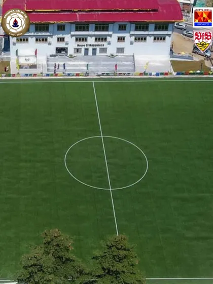 An aerial view of the pristine football pitch in Bhutan where our boys will train. This is the kind of professional environment we provide for our players to hone their skills.