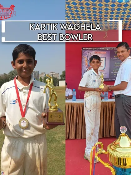 Kartik Waghela recognized as the 'Best Bowler' of the ASMC U-12 tournament for his consistent wicket-taking spells.