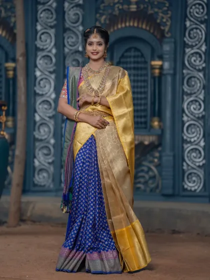 The full look, showcasing the beautiful colour combination and expert draping.