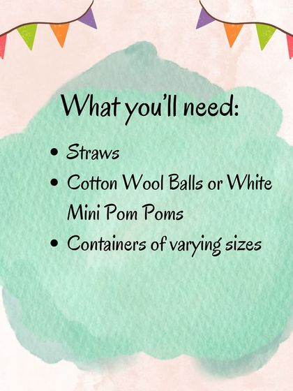 These images explain the materials, instructions, and benefits of the straw and cotton ball game, a perfect mix of fine and gross motor activity.