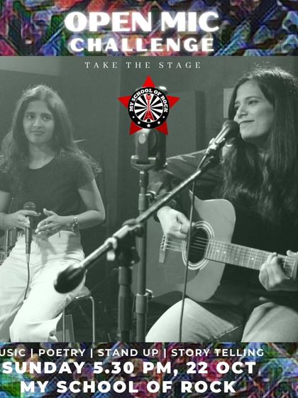 The poster for Open Mic Challenge 67, with a cool black-and-white photo and details about the prizes.