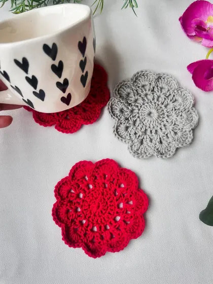 My mandala coasters are perfect for adding a touch of intricate beauty to your home. This set, featuring vibrant red and classic grey, shows how you can mix and match colors to suit your personal style.