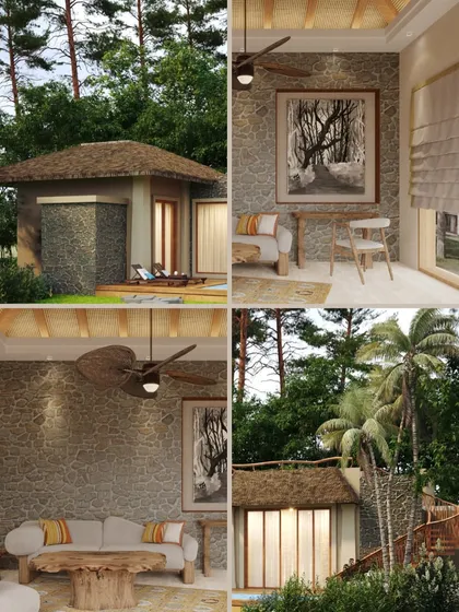 A glimpse into the Dev Villas at Kanha, where we merged luxury with nature. This project showcases our approach to sustainable design, using local materials and creating a seamless flow between the rustic stone-clad interiors and the lush forest exterior.