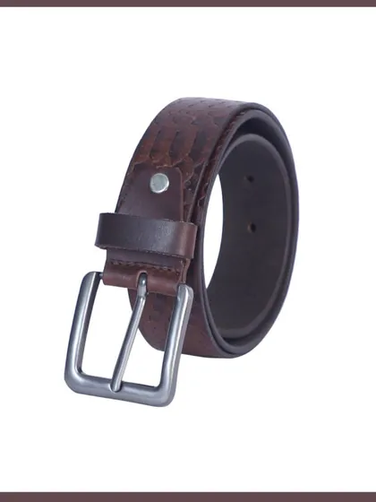 A coiled view of a textured brown leather belt, highlighting its premium look and feel.