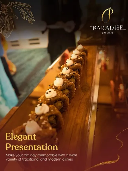 Elegant presentation is key. Here, our fusion sushi rolls are lined up on a wooden platter, showcasing the beautiful details and fresh toppings.