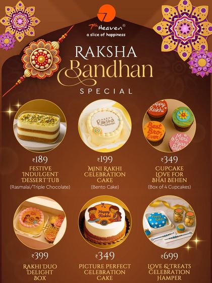 Sweeten the bond of Raksha Bandhan with our special menu. We offer everything from festive dessert tubs and bento cakes to picture-perfect celebration cakes and hampers.