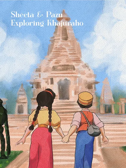 Sheeta and Pazu from 'Castle in the Sky' exploring the ancient temples of Khajuraho. I wanted to capture the sense of wonder they would feel discovering such a historic and intricate place.