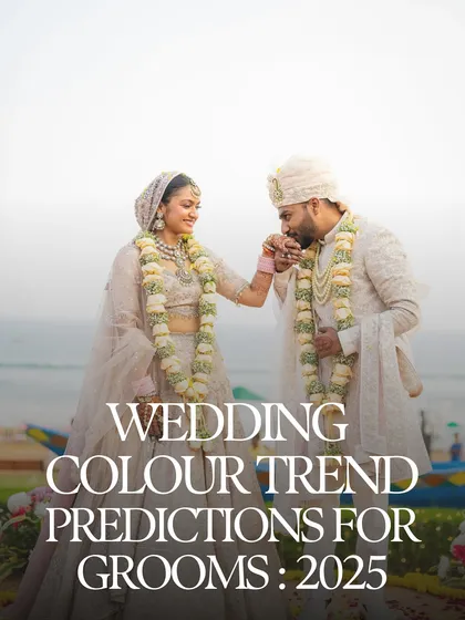 Here are my wedding color trend predictions for grooms in 2025. This image captures the elegance of an all-ivory look for the couple, a timeless and sophisticated choice for a beach or day wedding.