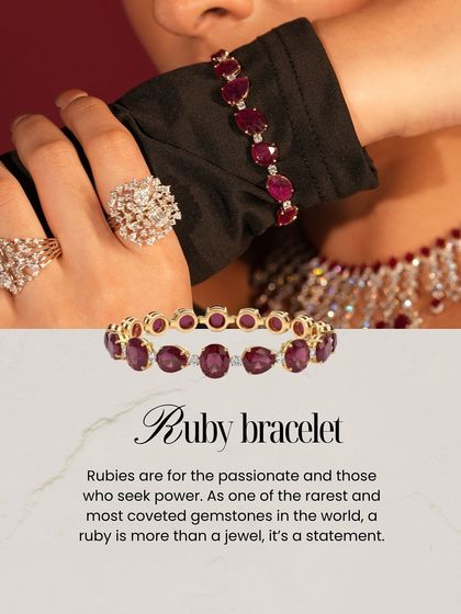 A love story deserves a stone that holds its fire forever. Our ruby bracelet, featuring rare and coveted gemstones, is more than a jewel, it's a statement of passion.