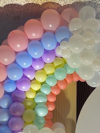 A detailed look at the construction of the pastel rainbow balloon arch. I use a variety of colors and sizes to create a full and vibrant effect that looks like a real rainbow.