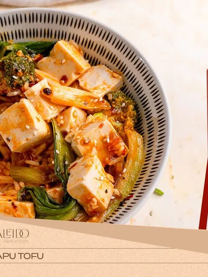A look at our authentic Mapo Tofu. I make the silken tofu in-house to ensure a perfect texture, which is then cooked in a spicy, rich Sichuan sauce with fresh bok choy and broccoli.
