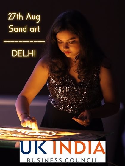 A promotional graphic from my live sand art show for the UK India Business Council in Delhi. These events connect cultures and businesses through art.