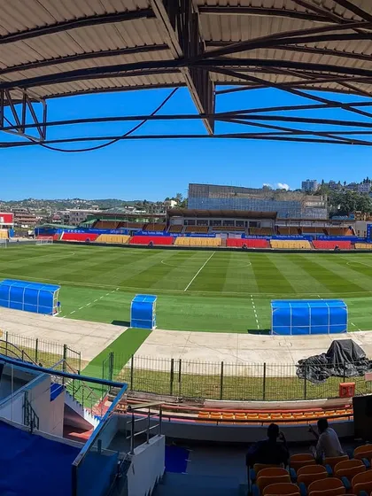 A panoramic view of the J.N Stadium in Shillong before the tournament. This shows the blank canvas we transformed with extensive branding, LED screens, and other infrastructure.
