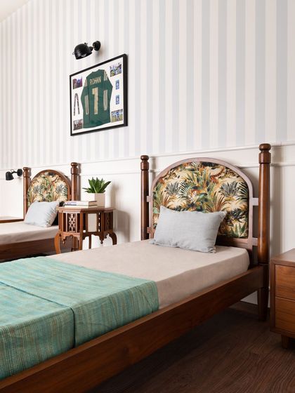 A collection of pieces from various other home projects. This includes the Avani sofa, Kaira four-poster bed, custom single beds for a kid's room, and the Madhu dining chairs, demonstrating our versatility across different styles and client requirements.