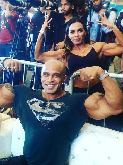 The bodybuilding community is all about mutual respect and shared passion. Here I am with a fellow athlete, celebrating our hard work.