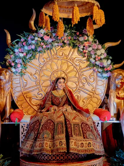 A bride deserves to feel like royalty. For this grand Jaipur wedding at The Leela Palace, we designed a majestic bridal entry on a regal palanquin, fit for a queen.