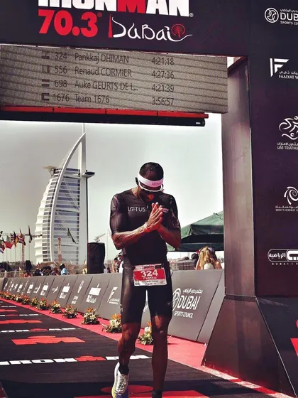 I've been there. I've felt the struggle and the triumph of crossing the finish line. This moment from my IRONMAN 70.3 in Dubai (4:21:18) is a reminder that with disciplined training and the right mindset, anything is possible.