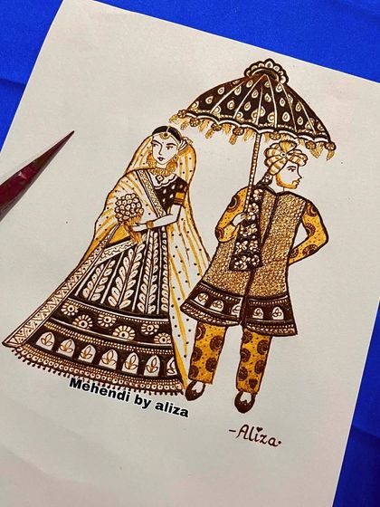 A classic bride and groom portrait, drawn on paper. In my classes, we practice figures like this extensively to perfect the proportions and details before working on skin.