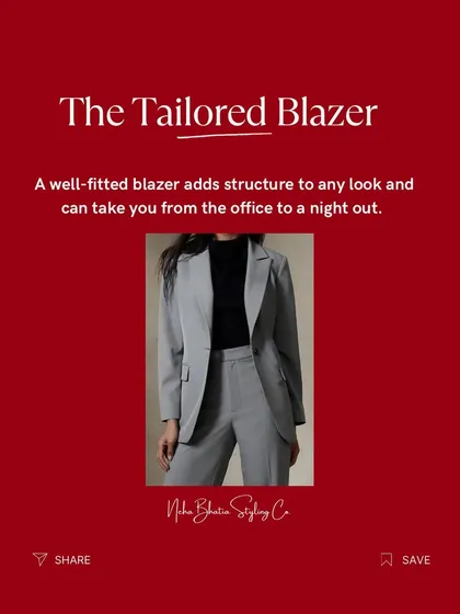 Wardrobe essential: The Tailored Blazer. A well-fitted blazer adds structure to any look and can instantly take you from the office to a night out.