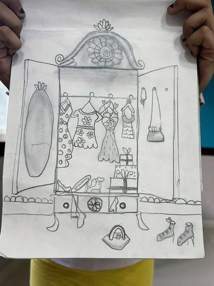 What a cute and imaginative drawing of a Barbie wardrobe, full of tiny details.