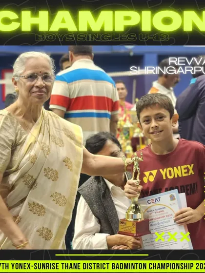 Revvant Shringarpure, the Boys Singles U-13 champion at the Thane District Championship.