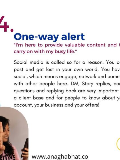 Mistake #4: The "one-way alert". Social media is called 'social' for a reason. You have to engage, network, and communicate to build a client base.