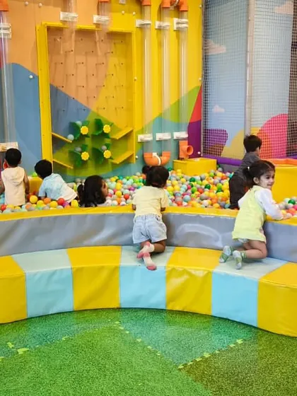 A wide shot showing just how much space there is for kids to play and explore in our ball pit area.