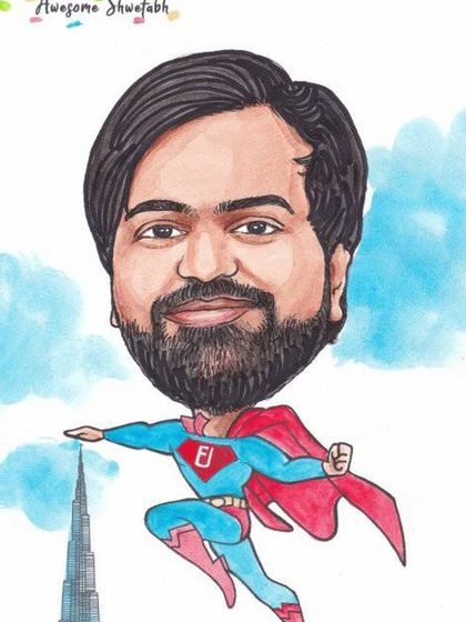 Each superhero caricature for the Fyle team features the company's logo on the suit, a great branding detail.