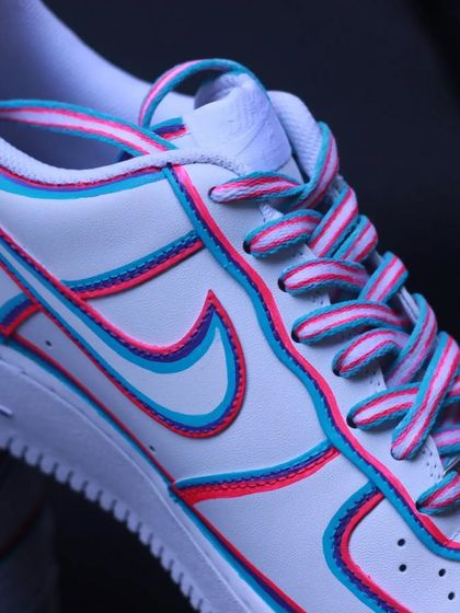 A close-up of the laces on the "Wired" custom, which I also painted to match the 3D glitch theme.