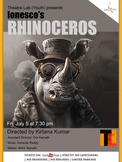 The poster for "Ionesco's Rhinoceros," a Theatre Lab (Youth) production of the classic absurdist play.