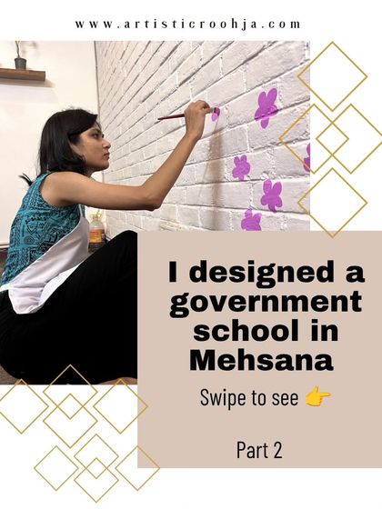 A promotional image showing me designing a government school mural, part of a series documenting the transformation.