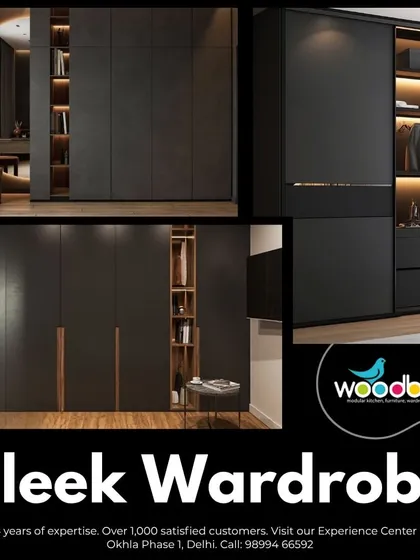 A quick look at some of the sleek, modern wardrobe designs I create. Each one is customized, from the dark matte finish and handleless design to the integrated open shelving with built-in lighting for display.