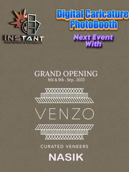 A promotional graphic for my Digital Caricature PhotoBooth service, as used for the grand opening of VENZO in Nasik.