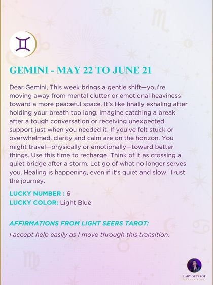 This weekly tarot prediction for Gemini signals a gentle shift away from mental clutter toward a more peaceful space. It highlights the importance of rest and allowing yourself to recharge.