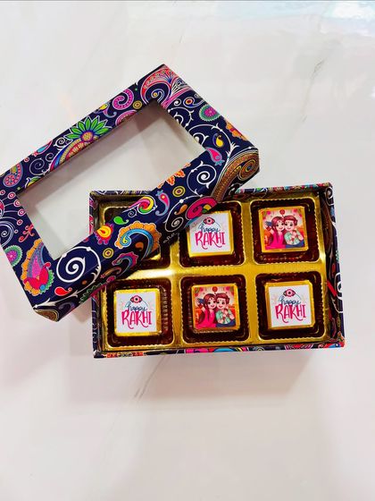 Sweet treats for Rakhi. I wrap these chocolates in custom-designed paper with "Happy Rakhi" messages, making them a perfect add-on for your Bhaiya and Bhabhi's gifts.