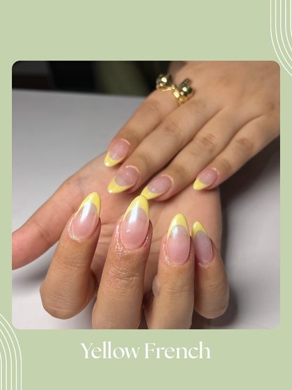 This image showcases a vibrant yellow French tip, a perfect example of how a pop of color can transform a classic style for a modern, fun aesthetic.