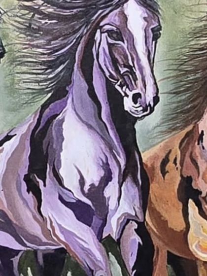 Detail of a purple-hued horse. I love using unconventional colors to add an abstract and emotional quality to my animal paintings.