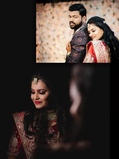 A collection of artistic portraits from the reception. We use dramatic lighting and shadows to create moody and elegant shots of the bride and the couple together.