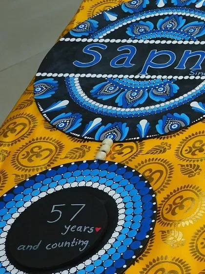 Discover the meditative art of Mandala dot painting. This intricate piece, created at one of our events, shows the beautiful patterns you can make. We teach you the techniques of symmetry and color theory to help you create your own mesmerizing designs.