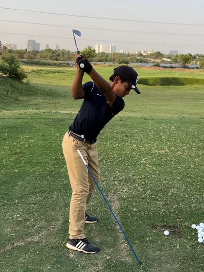 Another shot from the off-season rebuild, focusing on the arm structure and club position at the top of the swing.