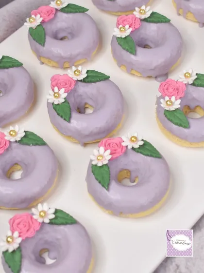 Another view of the floral baked donuts.