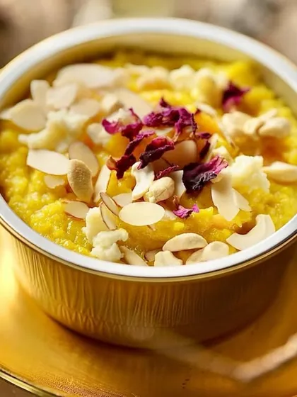 A close-up of the Pineapple Soufflé, highlighting the rich yellow color from the pineapple and the beautiful garnish.