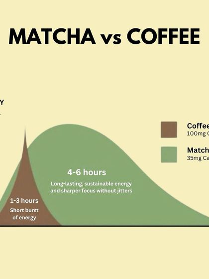 Matcha vs. Coffee: which is better for you? This graph shows how matcha provides a longer, more sustained energy boost without the jitters, compared to the short burst from coffee.