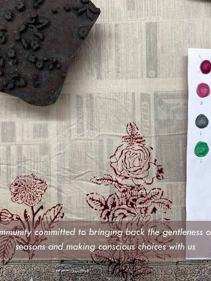 'Songs of a Vintage Spring' is our debut saree collection with the label Dhi. It is a celebration of sustainable craft, using 70+ year old teak blocks from our archive to create wearable art that tells a story of Bangalore's seasons.