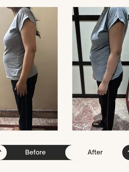 An inspiring before-and-after transformation that showcases the power of a dedicated postpartum fitness plan.