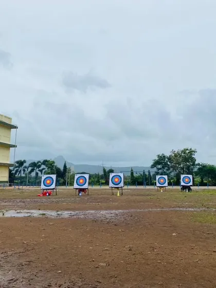 Our archery range on a cloudy day during the Raigad district competition. We train and compete in all weather conditions.