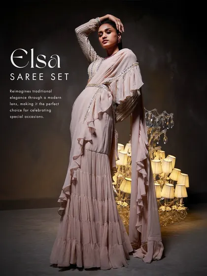 The Elsa Saree Set, reimagining traditional elegance through a modern lens, making it the perfect choice for celebrating special occasions.