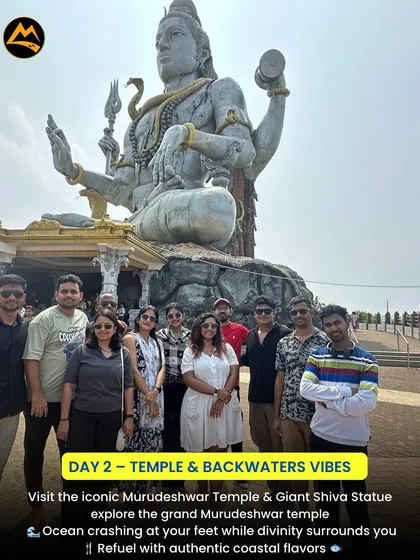 Day 2 is for temple vibes and coastal flavors. We visit the iconic Murudeshwar Temple with its giant Shiva statue, a truly divine experience.
