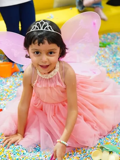 A little fairy in her element. Our themed parties include costumes and accessories to make the fantasy feel real.