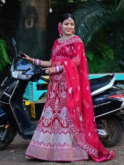A fun and modern shot of the bride with a scooter. It shows that you can be a traditional bride and still have a bit of fun.